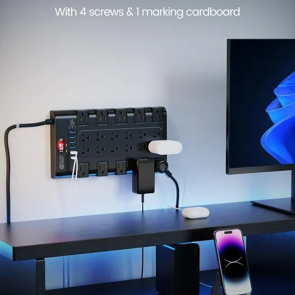 Power Strip, Surge Protector with 22 AC Outlets and 6 USB Charging Ports, 1875W/